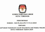 KPU Tomohon Umumkan Pendaftaran Bapaslon Wali Kota dan Wakil Wali Kota